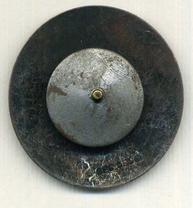 Fantasy decoration brass plate with blue swastika-festooned (enameled) backside iron screw-in button - Fantasie Deko Plakette aus Messing, emailliertes blaues HK mit rückseitigem Schraubknopf aus Eisen Fantasy decoration brass plate with blue swastika-festooned (enameled) backside iron screw-in button - Fantasie Deko Plakette aus Messing, emailliertes blaues HK mit rückseitigem Schraubknopf aus Eisen