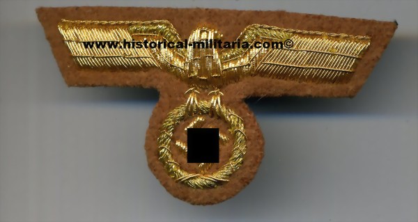 German Wehrmacht General cap eagle DAK golden CELLEON on Africa brown - Mützenadler WH General Tropen - Aquila da berretto da Generale tedesco della Heer versione tropicale Deutscher Afrika Korps German Wehrmacht General cap eagle DAK golden CELLEON on Africa brown - Mützenadler WH General Tropen - Aquila da berretto da Generale tedesco della Heer versione tropicale Deutscher Afrika Korps