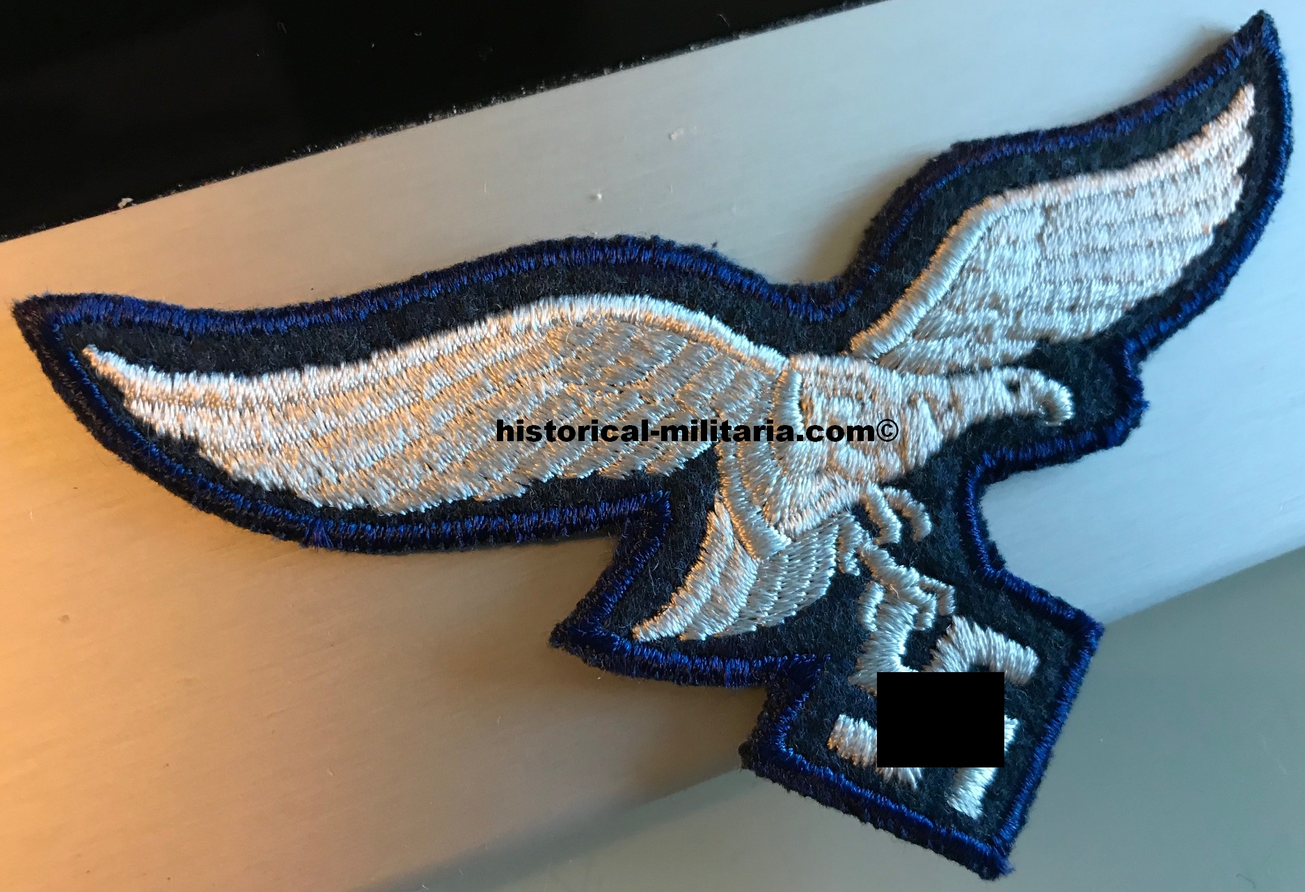 Luftwaffe EM/ NCO breast eagle machine embroidered on BLUEgrey edged - Brustadler Luftwaffe Mannschaft auf BLAUgrau - Aquila da petto della Luftwaffe su panno BLUEgrigio con bordino Luftwaffe EM/ NCO breast eagle machine embroidered on BLUEgrey edged - Brustadler Luftwaffe Mannschaft auf BLAUgrau - Aquila da petto della Luftwaffe su panno BLUEgrigio con bordino