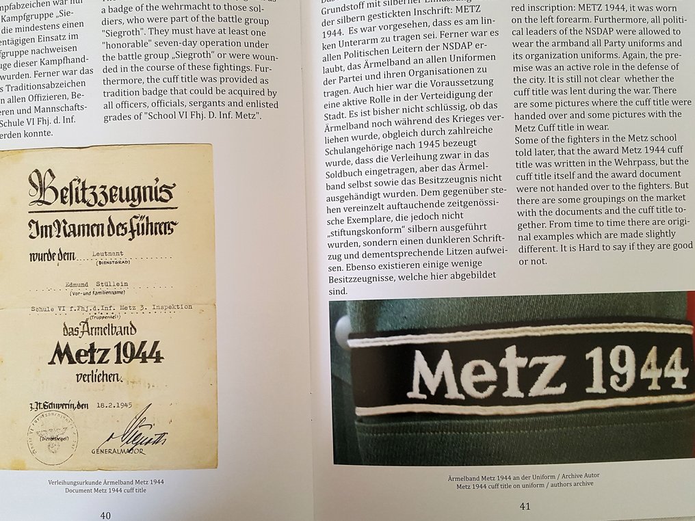 Metz 1944 German Army cuff title - Wehrmacht Ärmelband METZ 1944 Kampftruppe Siegroth - Fascia da braccio esercito tedesco Heer METZ 1944 Metz 1944 German Army cuff title - Wehrmacht Ärmelband METZ 1944 Kampftruppe Siegroth - Fascia da braccio esercito tedesco Heer METZ 1944