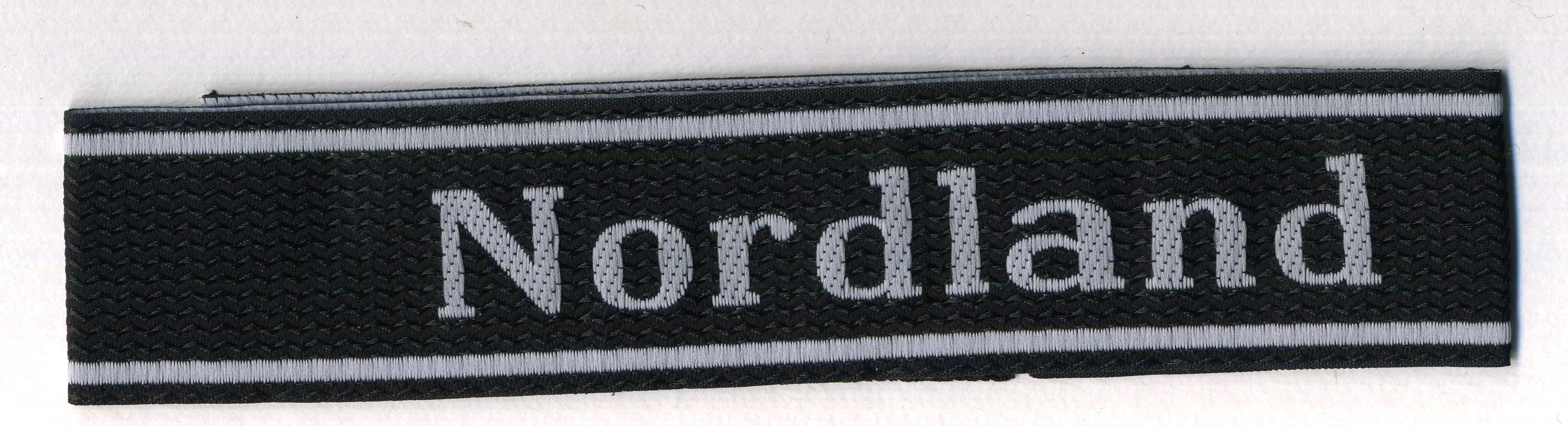 11.SS-Freiwilligen-Panzer-Grenadier-Division " Nordland " Enlisted men bevo woven cuff title Ärmelstreifen Nordland Mannschaften - Fascia da braccio Nordland da truppa 11.SS-Freiwilligen-Panzer-Grenadier-Division " Nordland " Enlisted men bevo woven cuff title Ärmelstreifen Nordland Mannschaften - Fascia da braccio Nordland da truppa