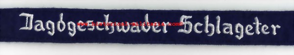 Luftwaffe Jagdgeschwader Schlageter EM/ NCO cuff band - Ärmelband Jagdgeschwader Schlageter - Fascia da braccio Jagdgeschwader Schlageter Luftwaffe per le truppe e sottufficiali Luftwaffe Jagdgeschwader Schlageter EM/ NCO cuff band - Ärmelband Jagdgeschwader Schlageter - Fascia da braccio Jagdgeschwader Schlageter Luftwaffe per le truppe e sottufficiali