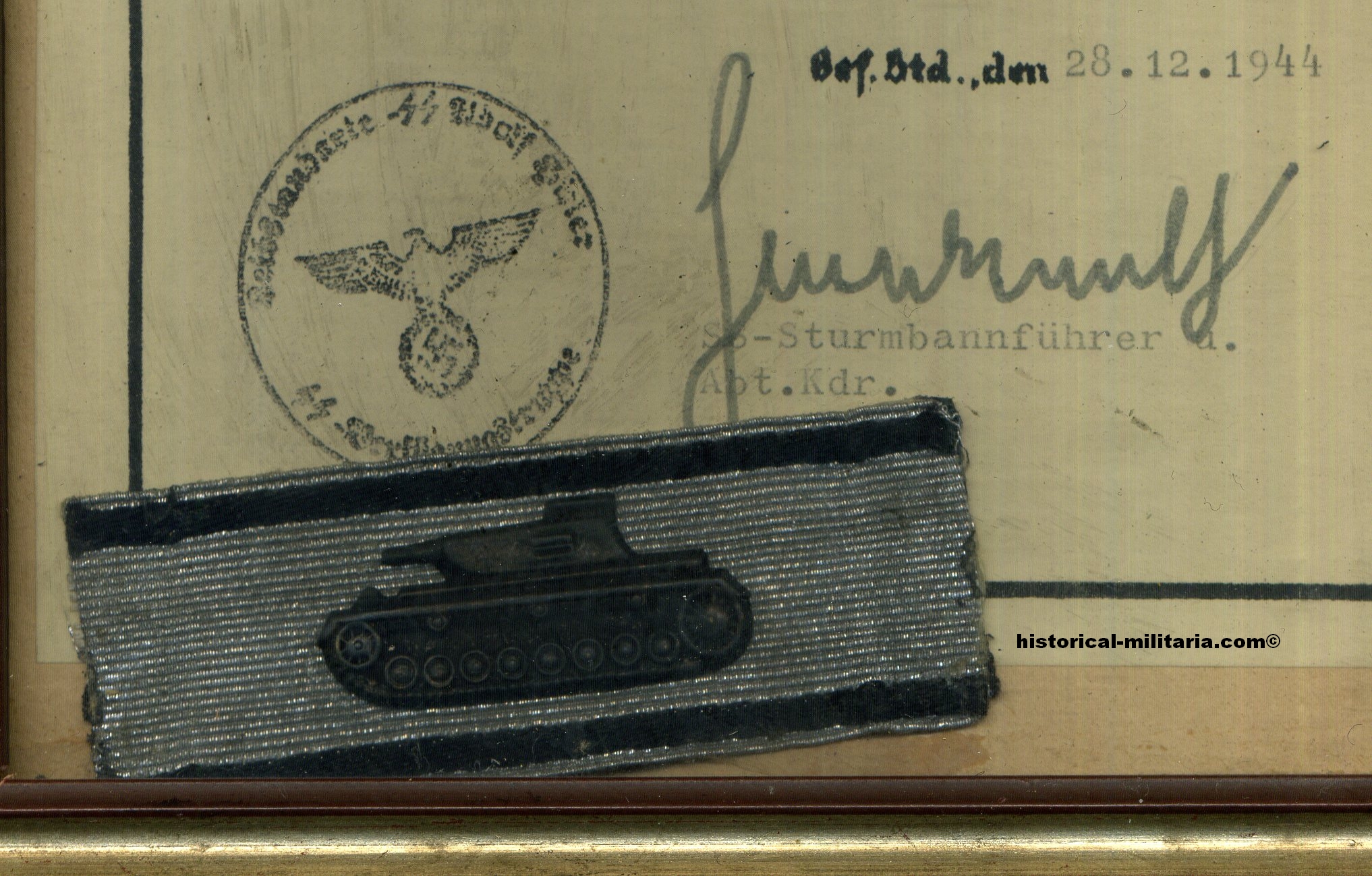 Leibstandarte SS Urkunde Verleihung Sonderabzeichen Panzervernichtungsabzeichen - SS Leibstandarte framed award with Tank Destruction Badge - Certificato delle SS con distintivo di distruttore di carri Leibstandarte SS Urkunde Verleihung Sonderabzeichen Panzervernichtungsabzeichen - SS Leibstandarte framed award with Tank Destruction Badge - Certificato delle SS con distintivo di distruttore di carri